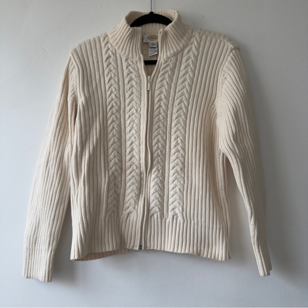 Cream Cable-Knit Zip-Front Women's Sweater Talbots‎